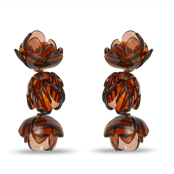 Lele Sadoughi Tigers Eye Rose Petal Triple Drop Clip On Earrings New with Tags. - Picture 4 of 9